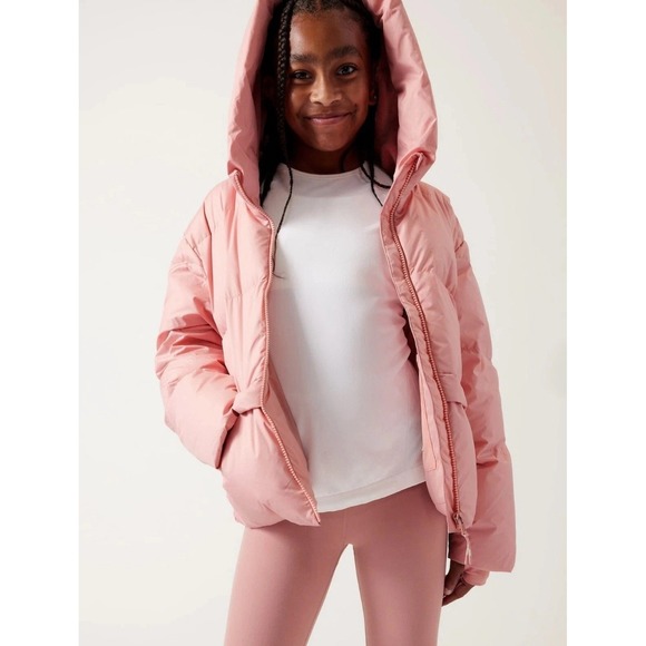 Athleta Girl Cozy Cloud Down Jacket Winter Coat M 8/10 Pink Fidget in Pocket - Picture 2 of 10